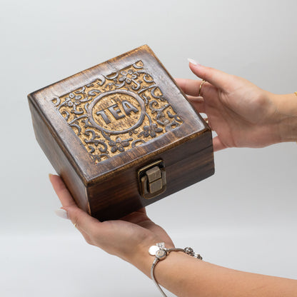 Mango Carved Tea Box (4 compartments)